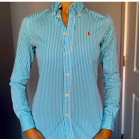 Ralph Lauren Tops - Ralph Lauren Blue Striped women’s Classic Fit
Blouse Shirt used once